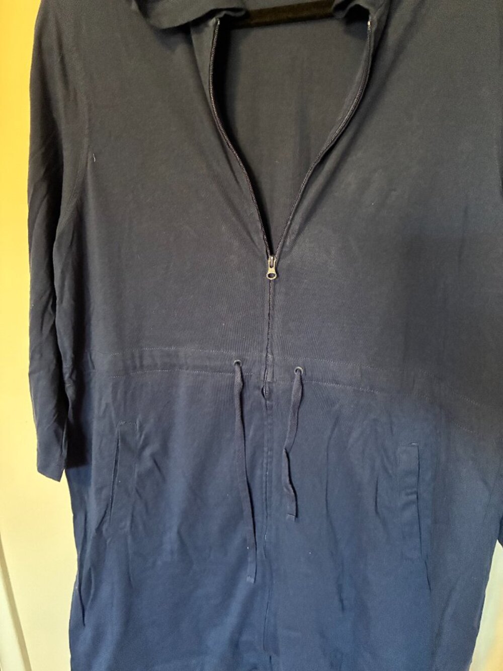 LANDS' END Womens XL Navy Blue ZipUp 3/4 Sleeve Hoodie Robe Swim Cover Up Cotton - Picture 4 of 10